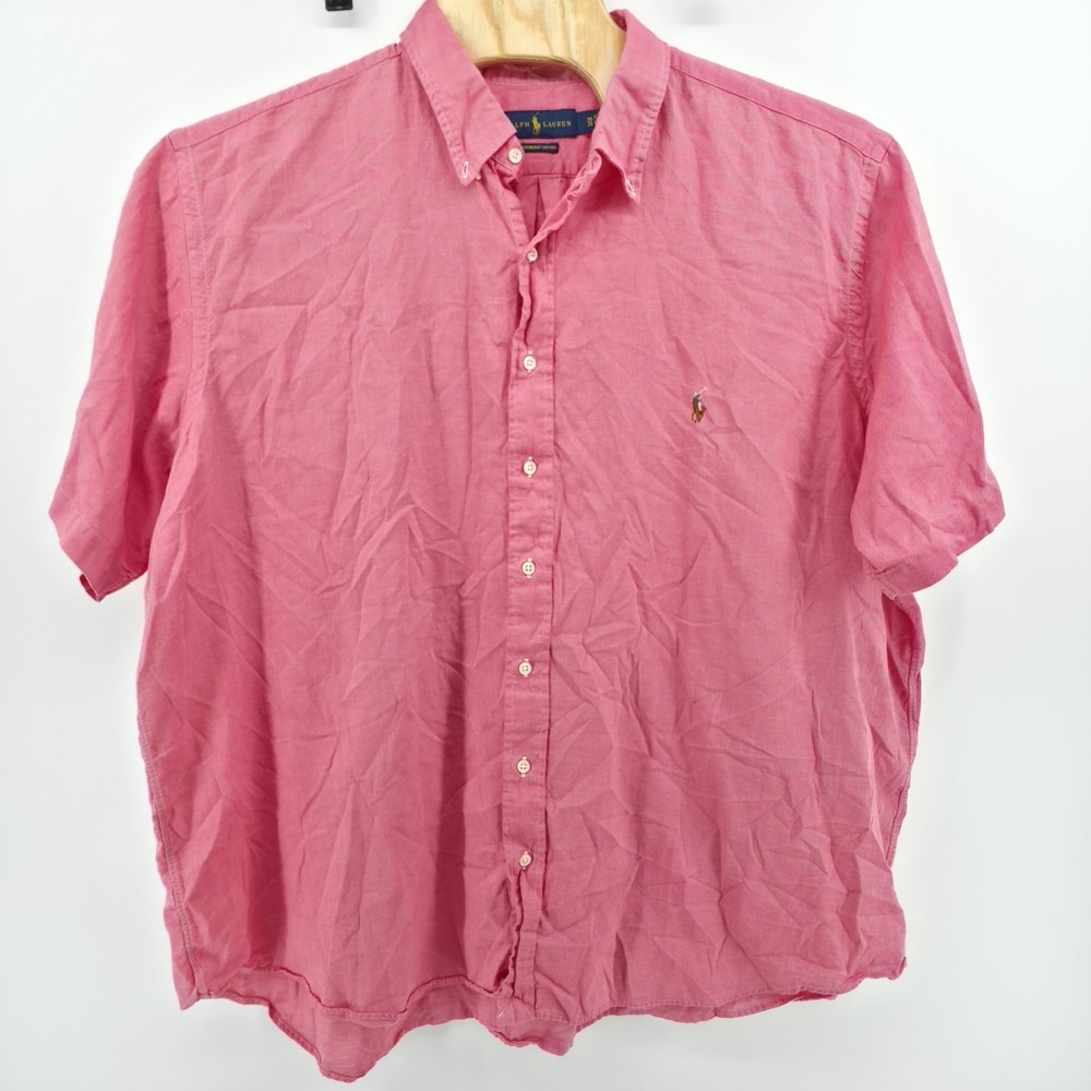 Ralph Lauren Shirt Mens 3XB Pink Chambray Oxford Button Down Short Sleeve - Picture 2 of 7